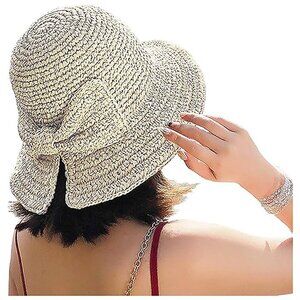 Wide Brim Floppy Straw Beach Sun Hat 1 Pack Beige